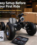 Electric Off Road Go Kart With 72V 3000W Motor with assembly kit and manual in garage setup