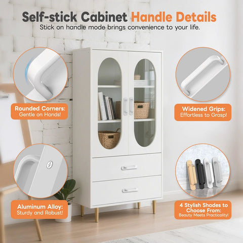 2 Pack 5.7 Inch Aluminum Alloy Adhesive Cabinet Handles No Drill Peel And Stick For Closet Drawers And Fridge Doors Display
