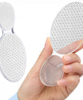 Glass Foot File With Fine Grinding Points For Dead Skin Removal And Calluses, shown handheld and highlighting dual texture surfaces