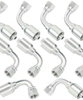 Set of 3/8 JIC hydraulic fittings kit, 90-degree angle, designed for repairing petroleum-based fluid systems in industrial machinery.