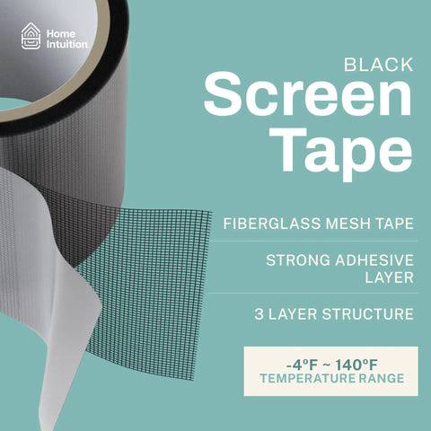 2 Inch By 15 Foot Waterproof Fiberglass Screen Repair Tape Roll For Windows Doors Patio And Pool Screens, black mesh design