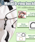 10 Pack Small D Ring Carabiner Clips Set attached to a white backpack, showcasing metal spring D rings keychain hooks.