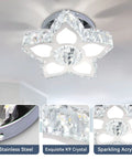 Crystal Flower Chandelier Modern LED Ceiling Light Fixture Flush Mount for Bedroom Living Room Dining Room Foyer, 29W, K9 Crystals With Stainless Steel Frame, Cool White Glow, Next Level Bright Home Lighting
