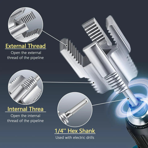 Four Piece Pro Grade PVC Pipe Threader Tool Set With Two One Half Inch Dies And Two Three Quarter Inch Dies for drill use