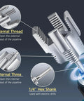 4Pcs Professional PVC Pipe Threader Kit NPT Cutting Dies image showing internal and external threading for 1/2 and 3/4 inch pipes.