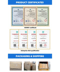 Product certificates including ISO9001 and Enterprise AAA qualification displayed on a blue background.