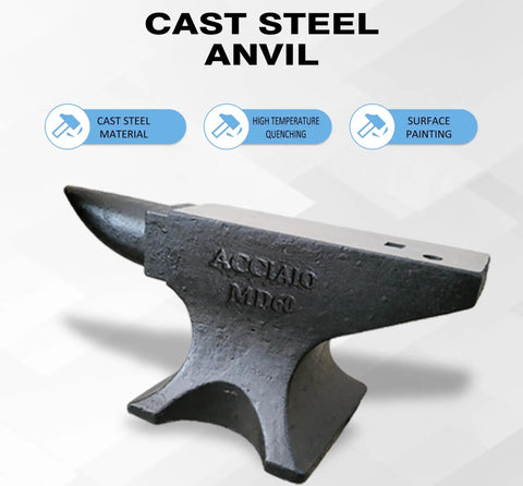 132 Lb Single Horn Cast Steel Blacksmith Anvil With Polished Work Surface, Round And Square Holes, Round Horn Tool