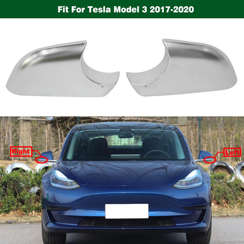 Fresh Chrome Tesla Model 3 Mirror Lower Cover Caps Pair 2017-2022 Replacement Trim Left Right Detail View