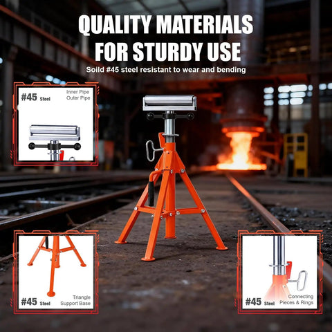 Heavy Duty Roller Stand With 2500 Lb Capacity And 28 To 52 Inch Adjustable Height Foldable Tool Stand in an industrial setting