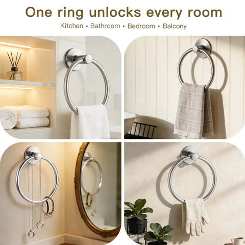 Self Adhesive Towel Ring Wall Mount Brushed Nickel SUS304 Stainless Steel Rustproof Hand Towel Holder in various rooms