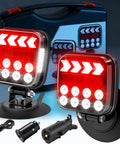 Two red wireless trailer taillights with magnetic mounts; 180° adjustable LED brake/taillight, 2-pack
