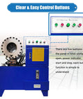 Rock Solid Electric Hose Crimping Machine With Ten Swappable Dies For Hydraulics And Steel Tubes Quick Change Design with control panel.