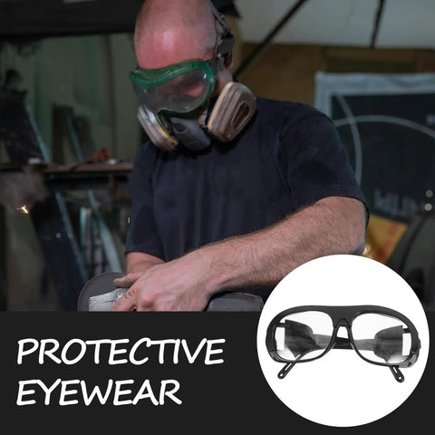 Close-up of Six Piece Heavy Duty Welding Safety Glasses Ironclad Brazing Eyewear Blocks Sparks Fumes And Flying Debris With Rugged Durable Plastic.