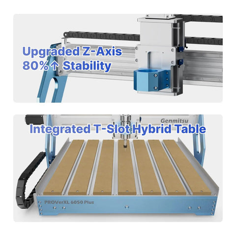ProVerXL 6050 Plus CNC Router with upgraded Z-Axis and T-slot hybrid table, 3 axis milling machine, all-metal frame.