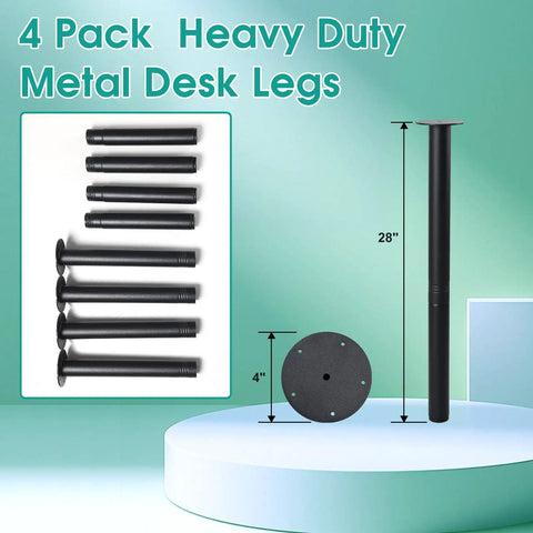 28 Inch Adjustable Metal Desk Legs Set Of 4 Heavy Duty Steel Feet For DIY Projects with black rustproof finish on display