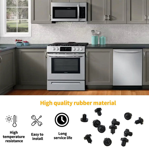 Kitchen with gas stove top surrounded by Rubber Grate Feet For Gas Stove Top Cooktop Replacement Pads 12 Pack Heat Resistant Durable Non Slip Foot Pads Bumpers To Protect Surfaces And Stabilize Grates Easy To Install, showcasing durability and ease of installation.