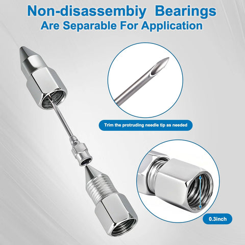 Grease gun needle accessory set, 5-piece chrome kit with adapters and 2 needle nozzles for tight spaces