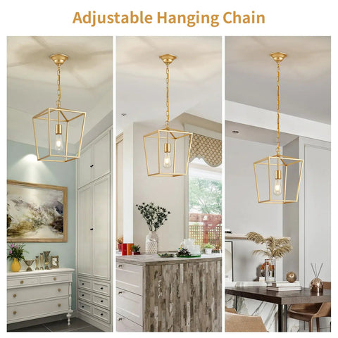 Industrial Gold Lantern Pendant Light With Iron Cage E26 Chandelier In Dining Room And Kitchen