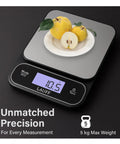 Digital Kitchen Scale For The Home Chef, Your Go-To Precision Tool For Baking And Meal Prep, Waterproof And Easy To Clean displaying 10.5 grams with fruit on top