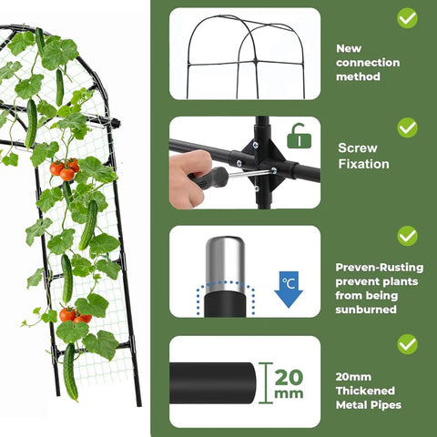 Garden Arch Trellis For Climbing Plants Outdoor Space Saving Arch With Net Black 81X36X32In with 20mm thick steel support