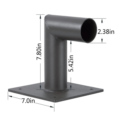 90 Degree Wall Mount L Shape Bracket For Slip Fit LED Lights, heavy duty mount, dimensions 7.80in x 5.42in, shown in black.