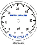 Front view of MEASUREMAN 2-inch dry/utility pressure gauge, 0–60 psi, white dial, 1/4 in NPT lower mount