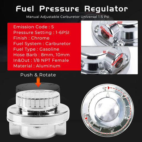 Dial In Your Street Build With This Universal Fuel Pressure Regulator delivering steady 1 to 5 Psi control with aluminum body.