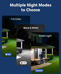 Visual display of night vision modes: Full Color, Black & White, and Smart Light for 3K Two Way Audio Security Camera System with 8 Channel H265 Plus DVR AI Human and Vehicle Detection Four 5MP Wired CCTV Cameras with Color Night Vision 1TB HDD for around the clock surveillance.