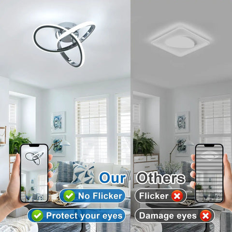 Lit Modern Ceiling Light with 6500K cool white LED metal curved design, sleek chrome finish ceiling fixture comparison