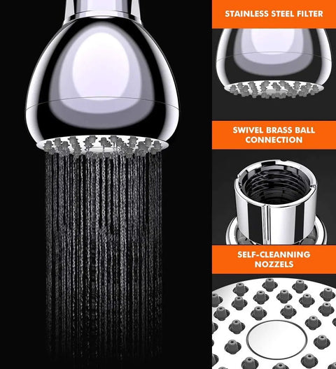 High Pressure 3 Inch Shower Head With Beast Mode Water Flow, Silver Finish, silicone nozzles, and stainless build features.