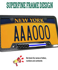Thin Blue Line License Plate Frame With Carbon Fiber Look displaying New York plate AAA000