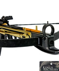 Close-up of 80 Pound Self Cocking Crossbow Bundle With Adjustable Sights, fiber glass bow detail, perfect for target practice and hunting