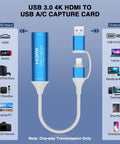 Diagram of a 4K 60Hz HDMI Video Capture Card With USB 3.0 and USB 2.0 Output for Cameras Consoles PC and Streaming on OBS Switch