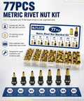 Cool 77Pcs Carbon Steel Rivet Nut Tool Set With Mandrels M3 M4 M5 M6 M8 M10 M12 Zinc Plated Nuts For Heavy Duty Auto Repair And Fabrication Projects, organized case