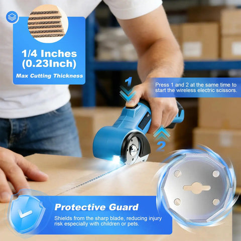 Heavy Duty Electric Scissors For Cardboard Cutting Cordless Rechargeable Box Cutter With Tungsten Steel Blade 260Rpm High Speed Power Tool for cutting cardboard.