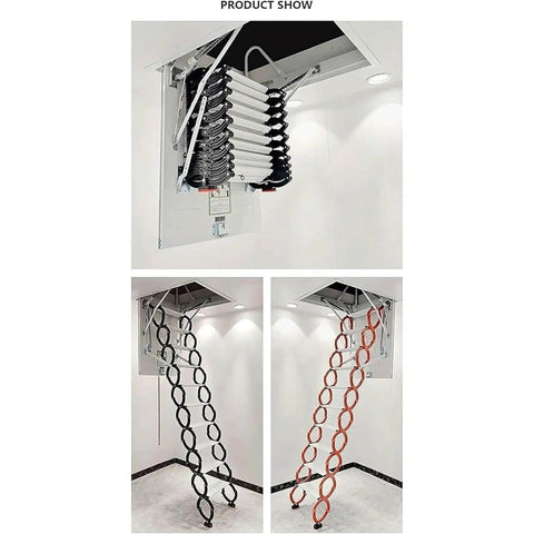 Heavy Duty Electric Attic Ladder Pull Down Loft Stairs With Slick Remote Trigger And Titanium Alloy Frame displaying three color options.