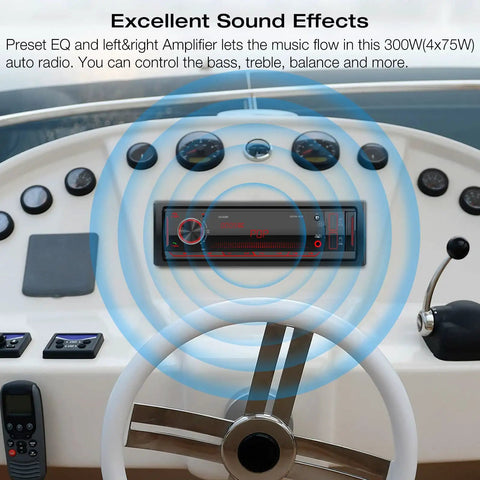 Marine Bluetooth Car Stereo Receiver With Digital LCD Display FM AM Radio USB SD AUX MP3 Player 2A Quick Charge installed on boat