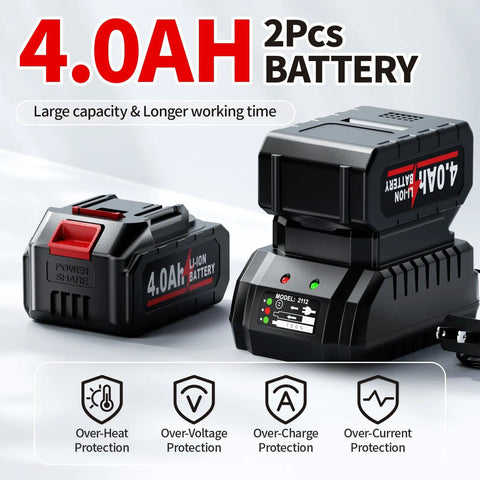 Cordless Heat Gun With Fast Heat Up, Two Temp Settings, Up To 550 C, Includes Five Nozzles And Two 4.0Ah Batteries display