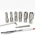 Six annular cutters with Weldon shanks for mag drill, 3/4 inch size, HSS M2; includes hex key and pilot pin