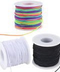 Three Rolls Of 1mm Elastic Beading String Cord, 495 Feet Total, Super Stretchy Jewelry Making Cord For Bracelets, Necklaces, Beading and DIY Crafts in Black White and Rainbow