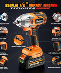 Magsen Cordless Impact Wrench With 700 Ft-Lbs High Torque Brushless Motor And 21V Dual Batteries Includes Six Sockets Hard Case For Car Tire Lug Nut Removal Home Auto Mechanic Tools Heavy Duty Power, showcasing features like a brushless motor and smart control panel.