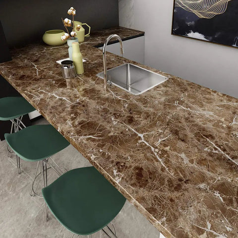 Peel And Stick Marble Countertop Vinyl Wrap 15.8 By 197 Inch Self Adhesive Brown Marble Waterproof Kitchen And Bathroom Counter Cover