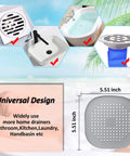 Square Silver Grey Hair Drain Catcher With Strong Suction Cup, 5.51 inch grid design for various home drain uses.