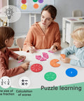 Teacher and kids using Magnetic Fraction Tiles Circle Set For Kids, 51 Pieces Rainbow Math Manipulatives in classroom activity