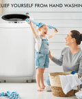 Full Auto Portable Washing Machine, 8 Pounds Compact Laundry Washer Spin Dryer Combo With Led Display in a home setting with mother and child.