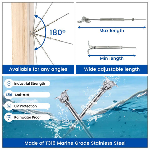 6 Pairs Of 1/8 Inch Cable Railing Hardware Kit Swage Toggle Turnbuckle For Wood Posts, T316 Stainless Steel, 180 Degree Adjustable