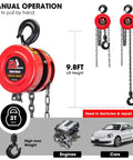 Top Shelf Manual Chain Block Hoist With Double Hook Setup And Precision Load Brakes Built Tough For Six Thousand Pound Lifting Jobs Around The Shop Without Breaking A Sweat, featuring a 9.8ft lift height.