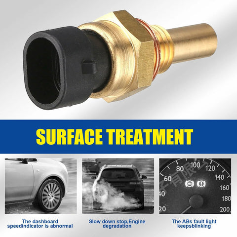 Close-up of Sodcay 1-pack engine coolant temperature sensor with plug; brass metal body and black plastic connector