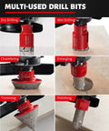 DAYDOOR 11-piece red diamond hole saw kit for porcelain tile, granite, marble; collage shows dry/wet drilling