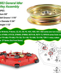 General Idler Pulley Assembly kit with gold-toned pulley for Bush Hog finish and zero-turn mowers